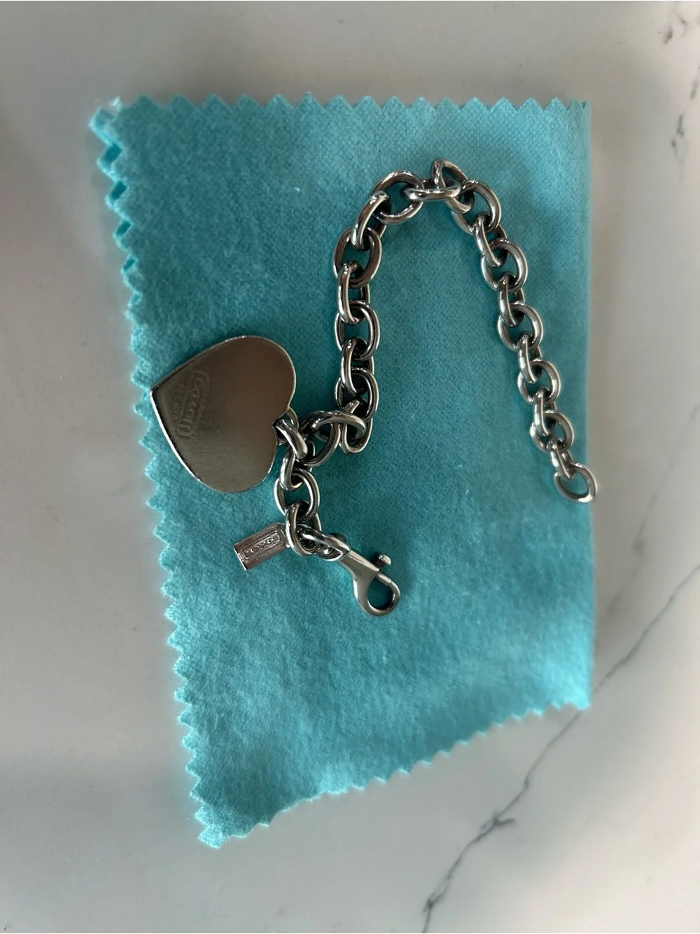 Vintage Coach Silver Heart Charm Chain Bracelet